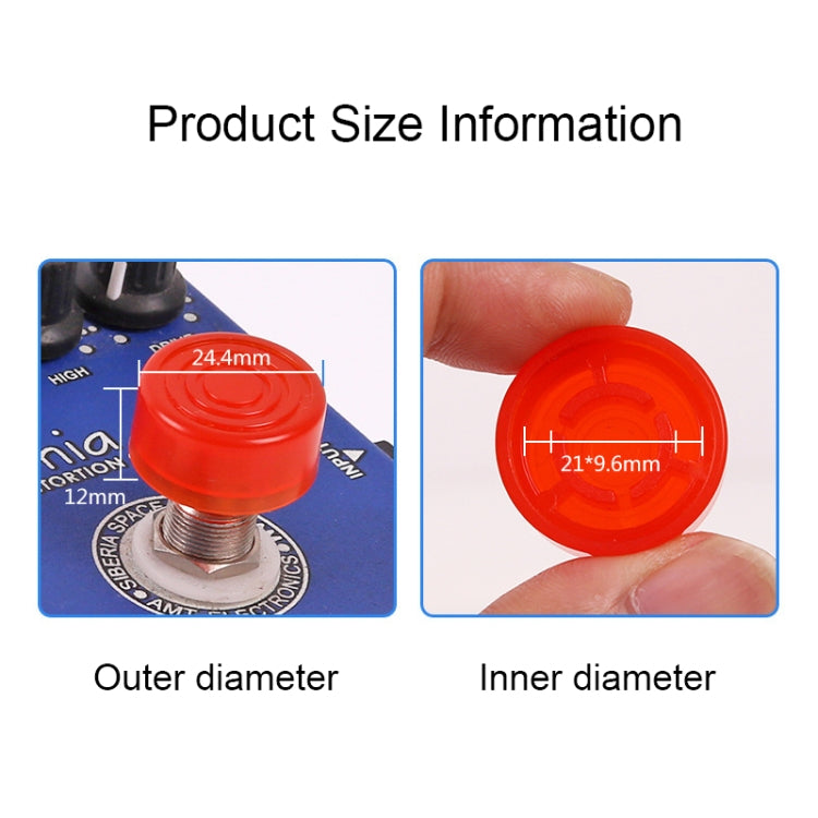 Red pedal cap with size markings: outer diameter 24.4mm, inner diameter 21.9mm
