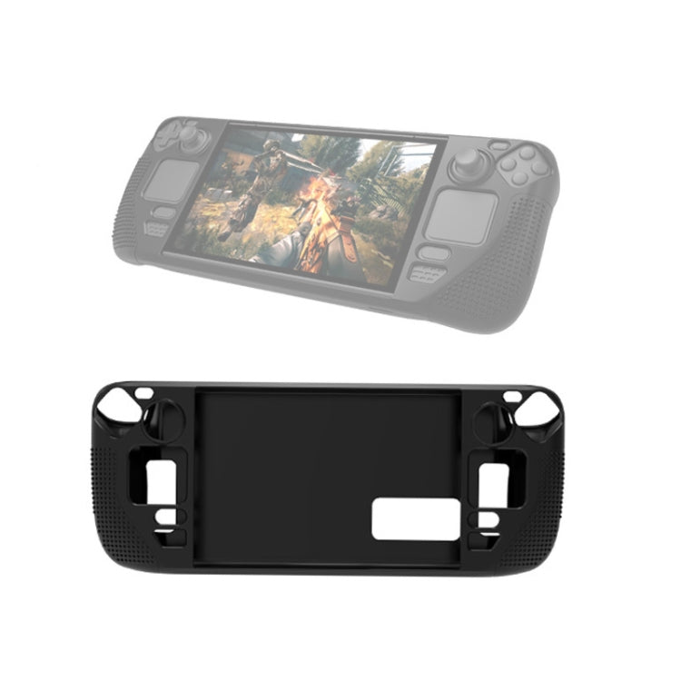 Black silicone protective case with textured grip and cutouts for handheld console buttons