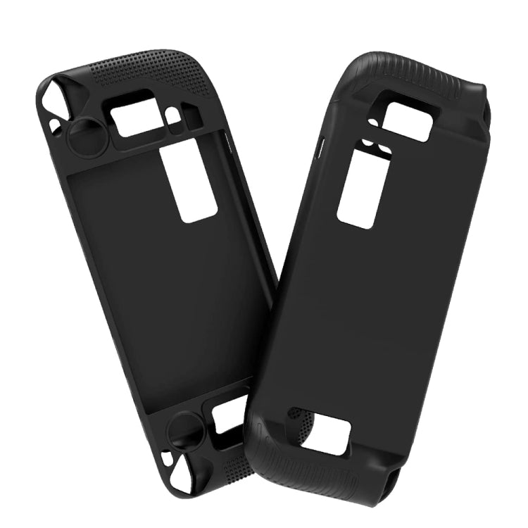 Black silicone case shells shown open, with button cutouts and textured anti-slip grip