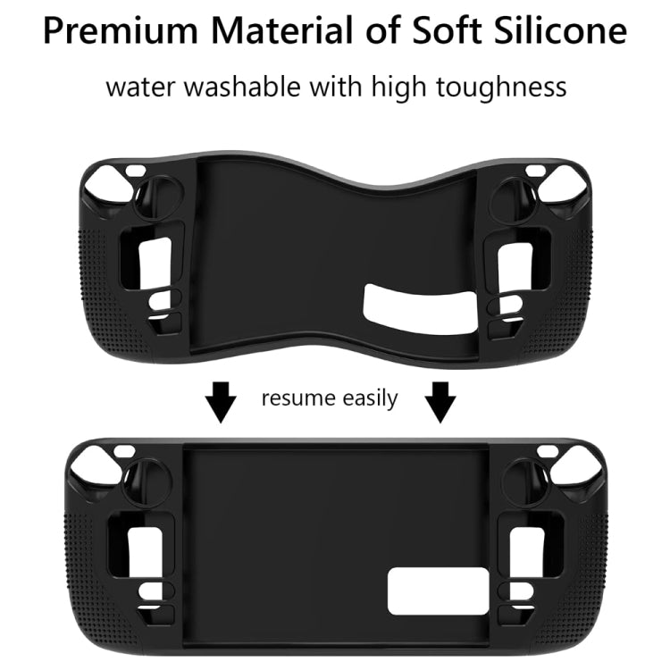 Black silicone case with large openings for ports and two-piece fit for handheld