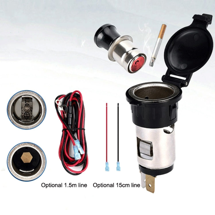 Car cigarette-lighter power socket kit with open cover, wiring, and optional line cables.