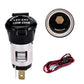 Car power socket cigarette-lighter style adapter, silver metal body with black hex center and leads.