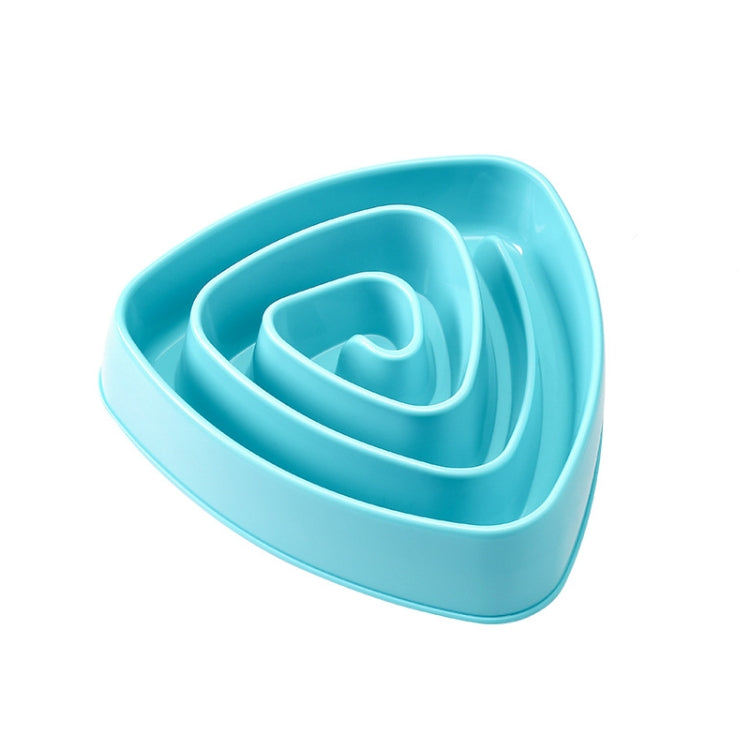 Large blue triangular anti-choking dog food slow bowl with spiral maze insert