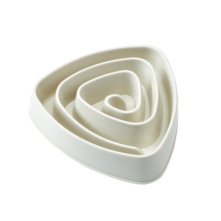 Large beige triangular anti-choking dog food slow bowl with spiral maze insert