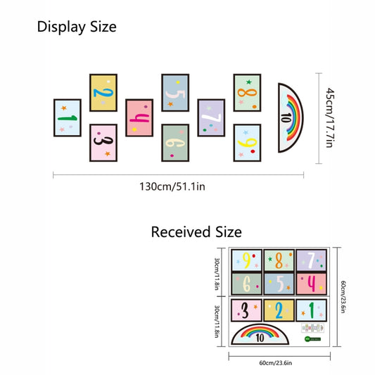 Children’s number jumping grid floor stickers with size measurements shown