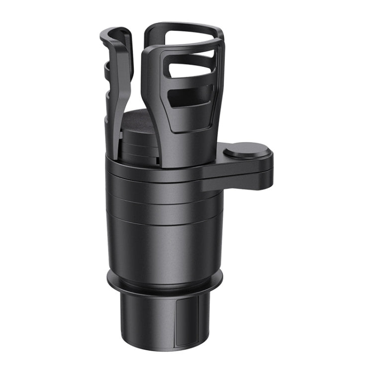 Retractable rotating car cup holder with dual slots, black finish