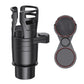 Car cup holder base with included circular pads and small accessory piece, black