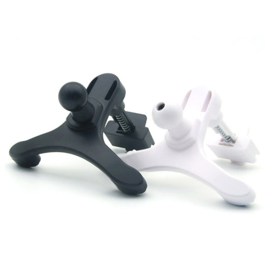Black and white car air vent phone holder clips with ball-joint base and clamp.