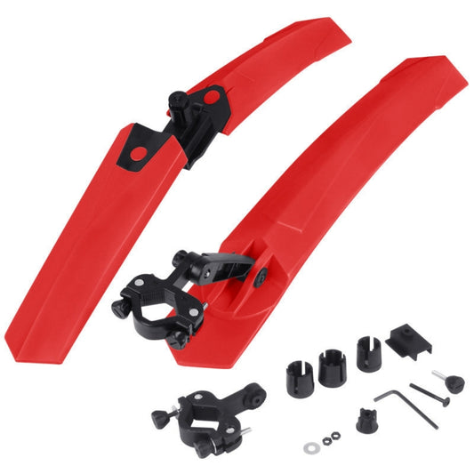 Red bicycle quick-release front and rear mudguards with mounting brackets