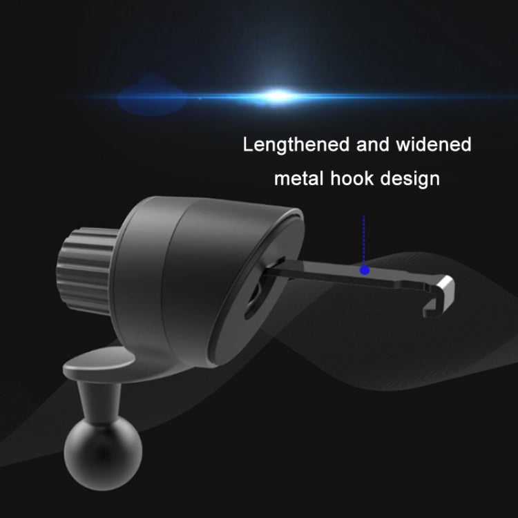 Car phone bracket with elongated metal hook and side cradle mount
