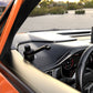 Black center console phone bracket installed in car, metal arm with base