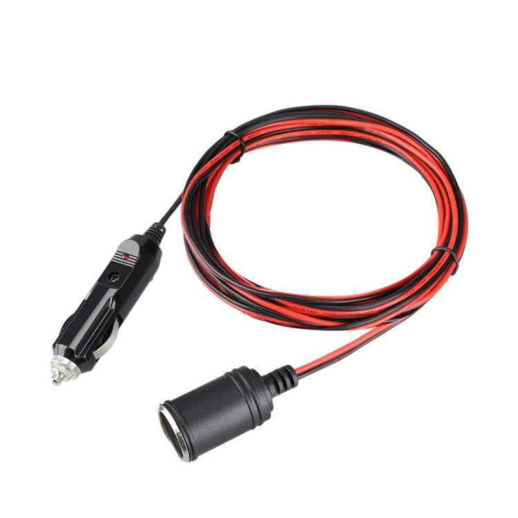 Car cigarette lighter extension cable with black plug and red/black wiring, 3.7 m