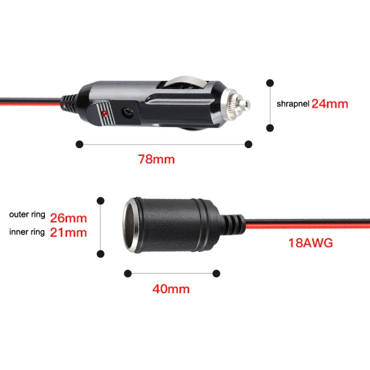 Car cigarette lighter extension plug with side metal connector and black insulating housing