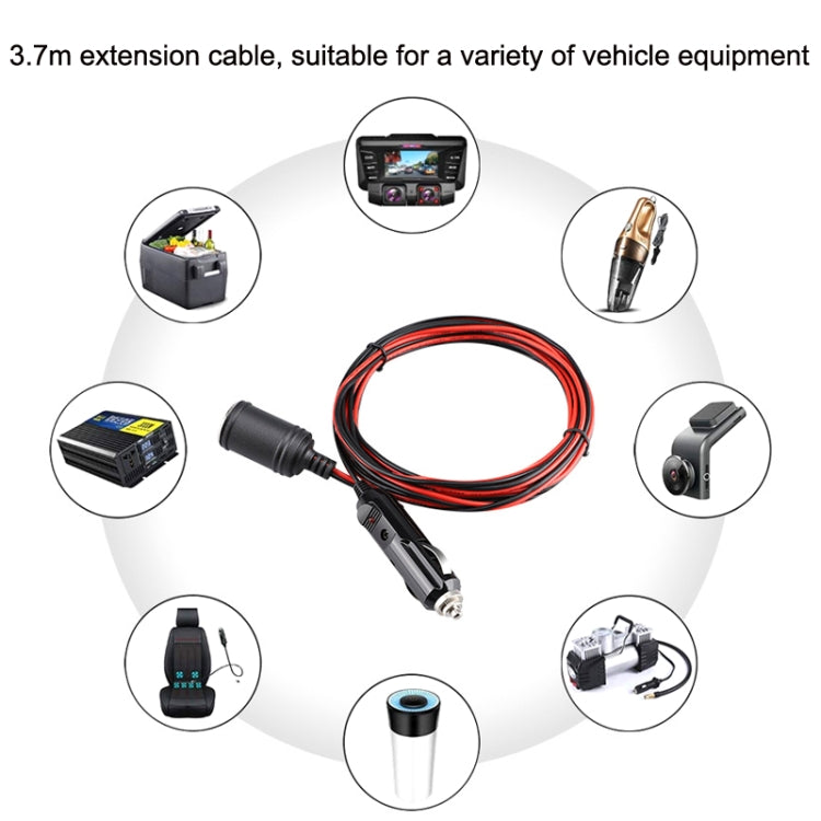 3.7 m car cigarette lighter extension cable with black plug and looped red/black wire