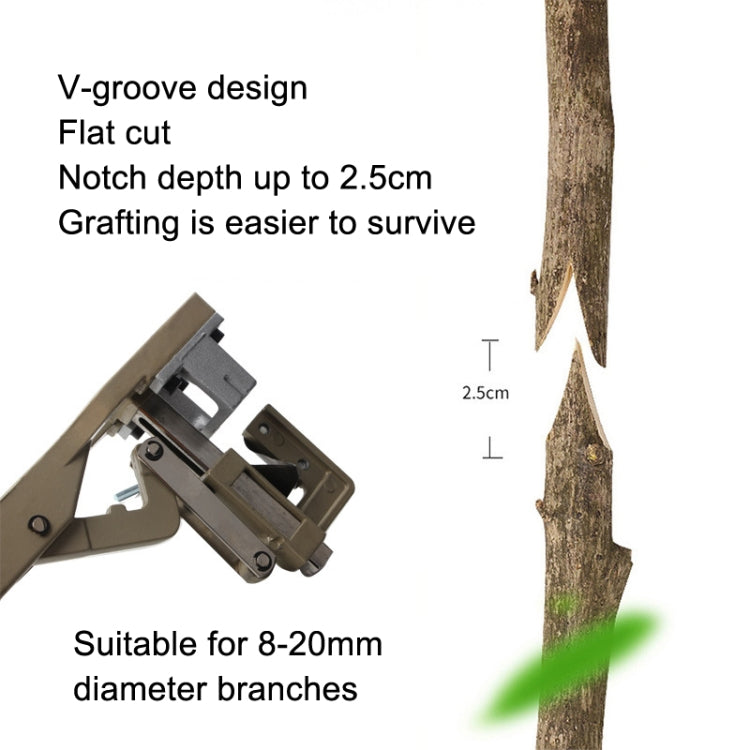 Grafting notch tool with V-groove cutter and depth guide, silver metal