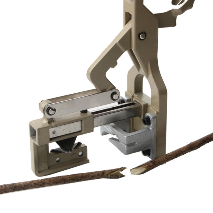 Grafting machine cutter frame with blade holder, silver and gray components