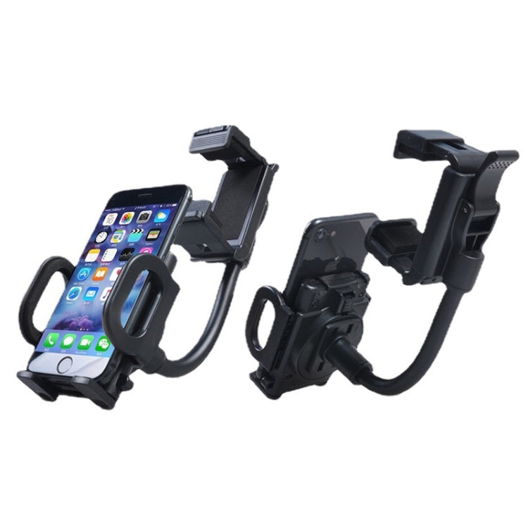 Universal car phone holder clip with dual clamp arms and flexible support cradle
