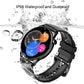 Black smart watch with round AMOLED screen and black silicone strap