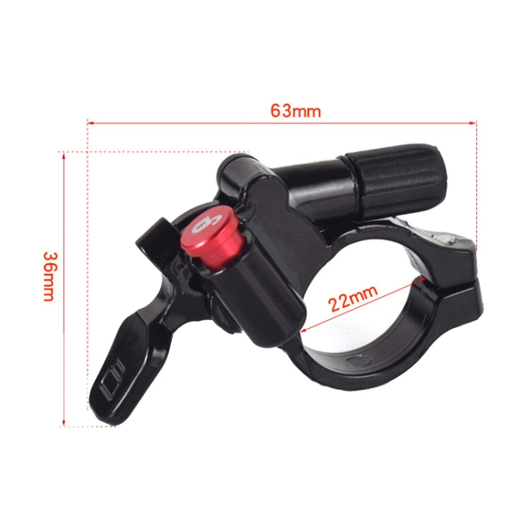 Black bicycle front fork wire controller with red switch, 63mm overall length