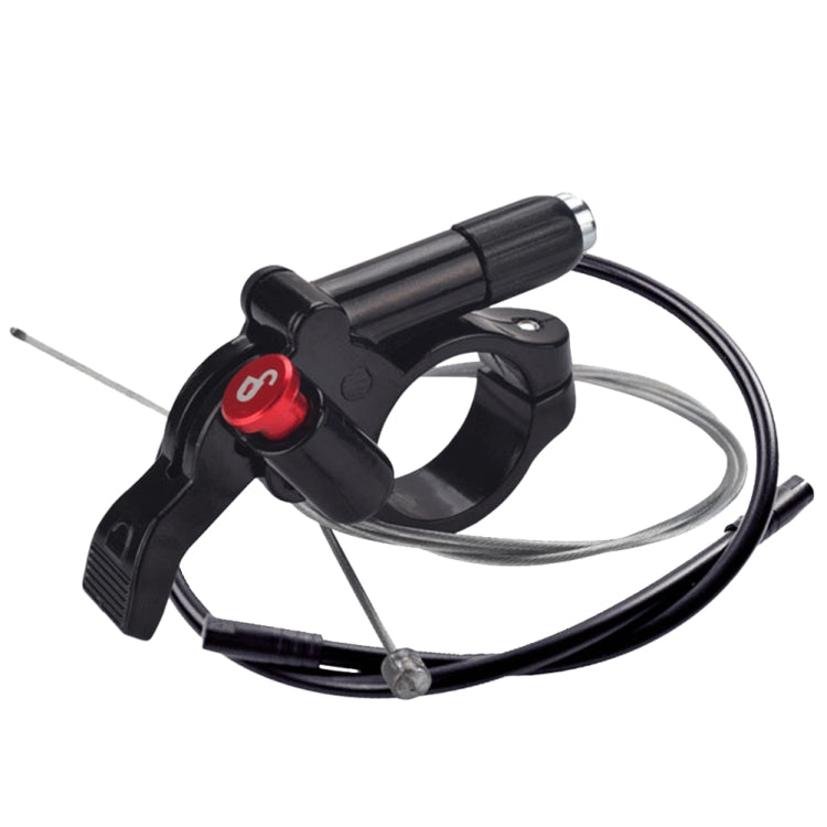 Black bicycle front fork wire controller with red switch and dual cable set