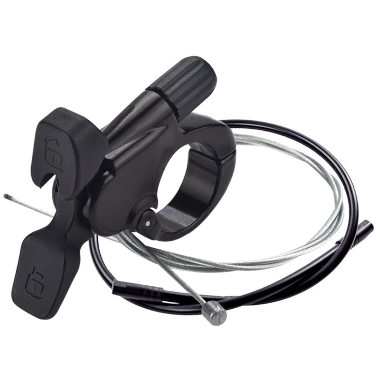 Black bicycle wire controller with cable loops and side lever with symbol marks