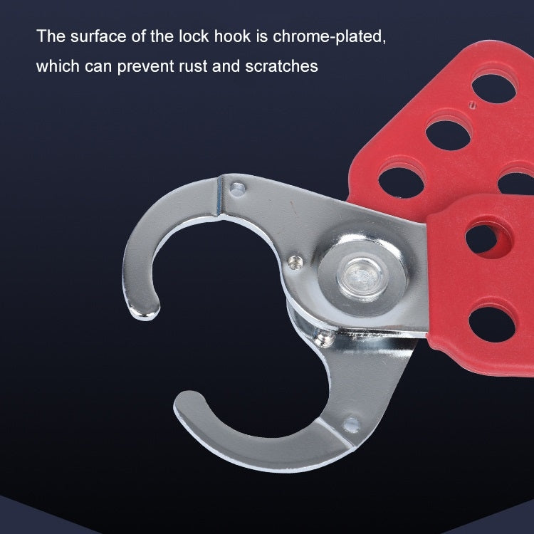 Chrome-plated lock hook with red six-hole base for safety hasp locking