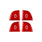 Set of 4 red carbon-fiber style window switch stickers with white button-arrow icons