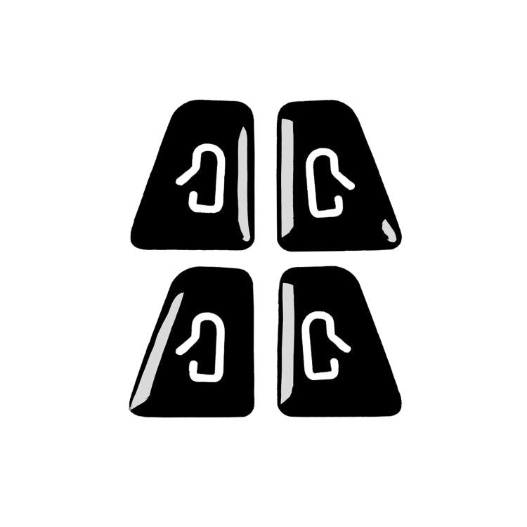 Car window switch sticker set, black, 4 pieces with white unlock icon
