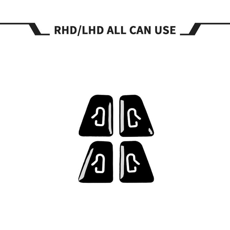 Car window switch sticker set, black, 4 pieces with white unlock icon