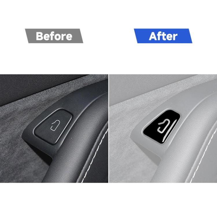 Car window switch sticker, black with white unlock icon installed on door panel