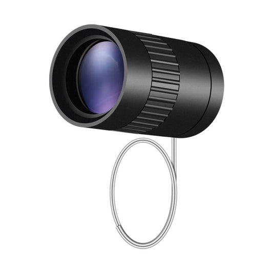 Mini HD ring telescope, black body with silver finger loop and wide eyepiece lens
