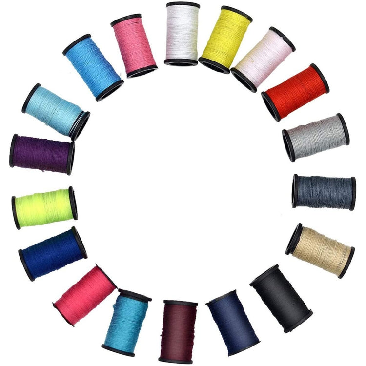 Assorted thread spools in the sewing kit with multiple colors