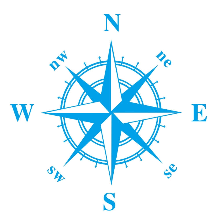 Blue compass rose graphic car sticker with N E S W letters and compass ring
