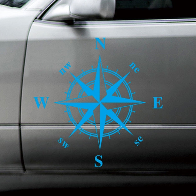 Blue compass rose graphic car body sticker with cardinal N E S W points