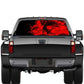 Rear window graphic decal with red skull and flames skeleton on SUV back glass