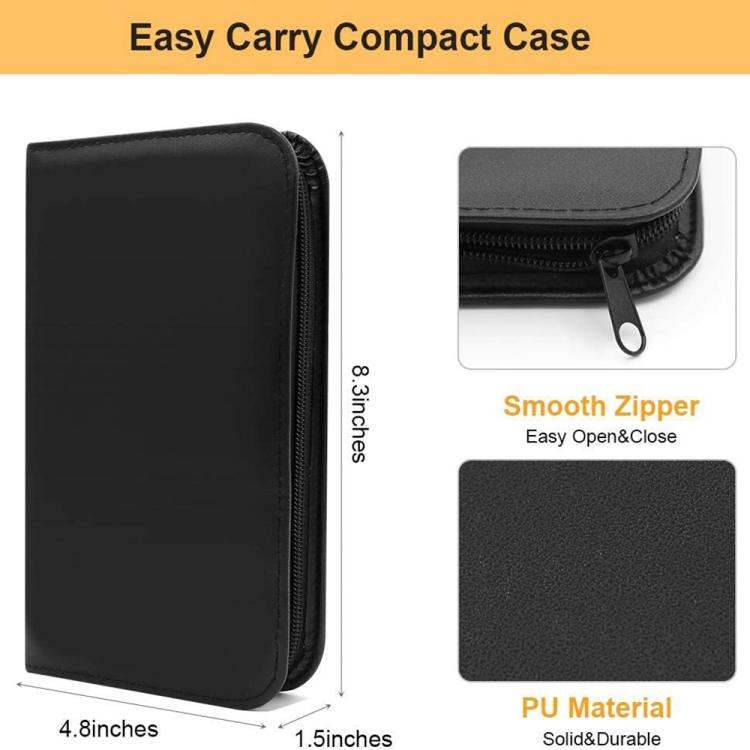 Black PU leather sewing kit case with smooth zipper and compact carry size