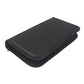 Black zippered PU leather sewing kit case with textured cover and compact shape