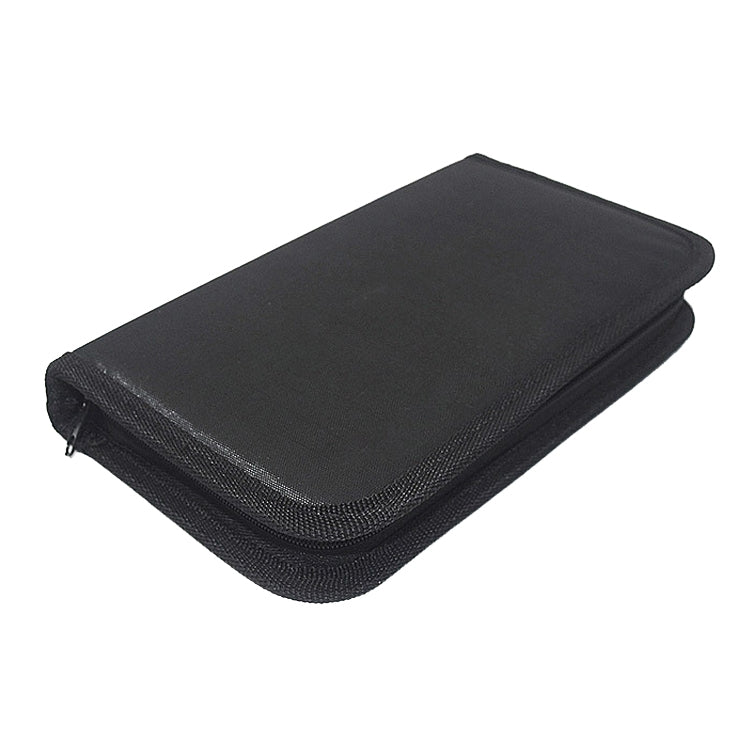 Black zippered PU leather sewing kit case with textured cover and compact shape