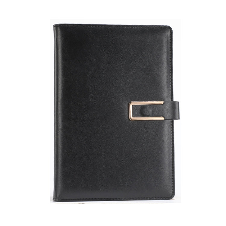 PU leather thick notebook cover, black, with metal buckle strap closure