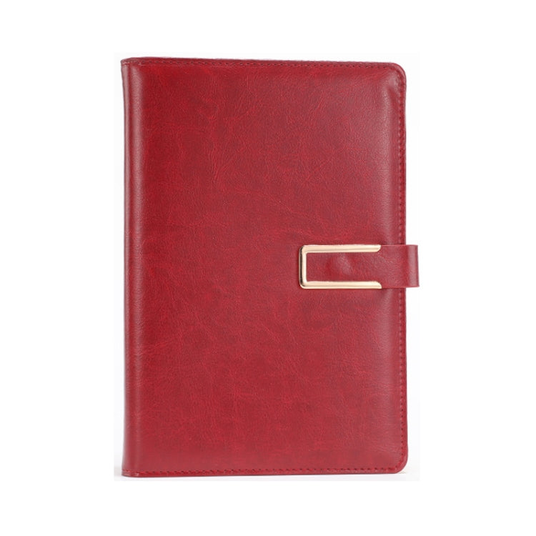 Red PU leather notebook cover with metal buckle clasp