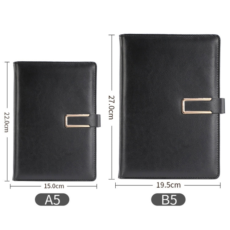 Black PU leather A5 and B5 notebook covers with metal buckle closures