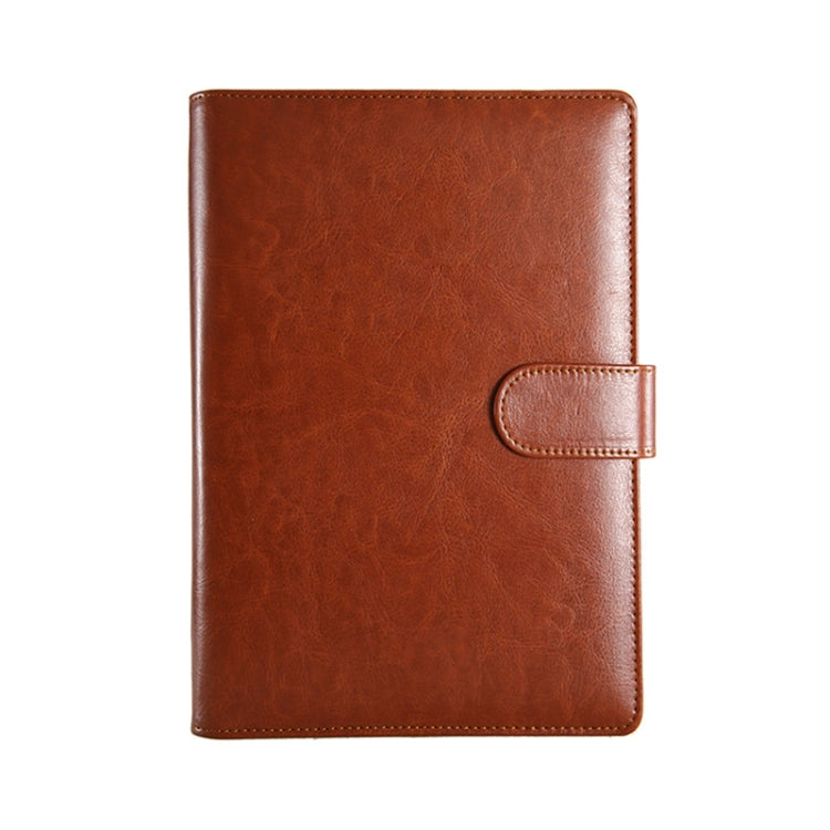 Brown PU leather notebook cover with wrap strap closure