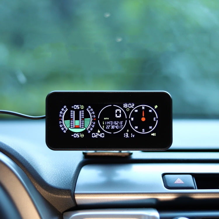 Car HUD display unit with illuminated speed, compass, time, and voltage meters