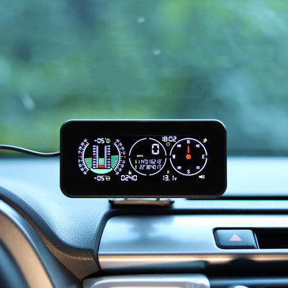 Car HUD display unit with illuminated speed, compass, time, and voltage meters