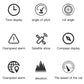 HUD control and alert icon set: time, pitch angle, roll angle, compass, speed, elevation
