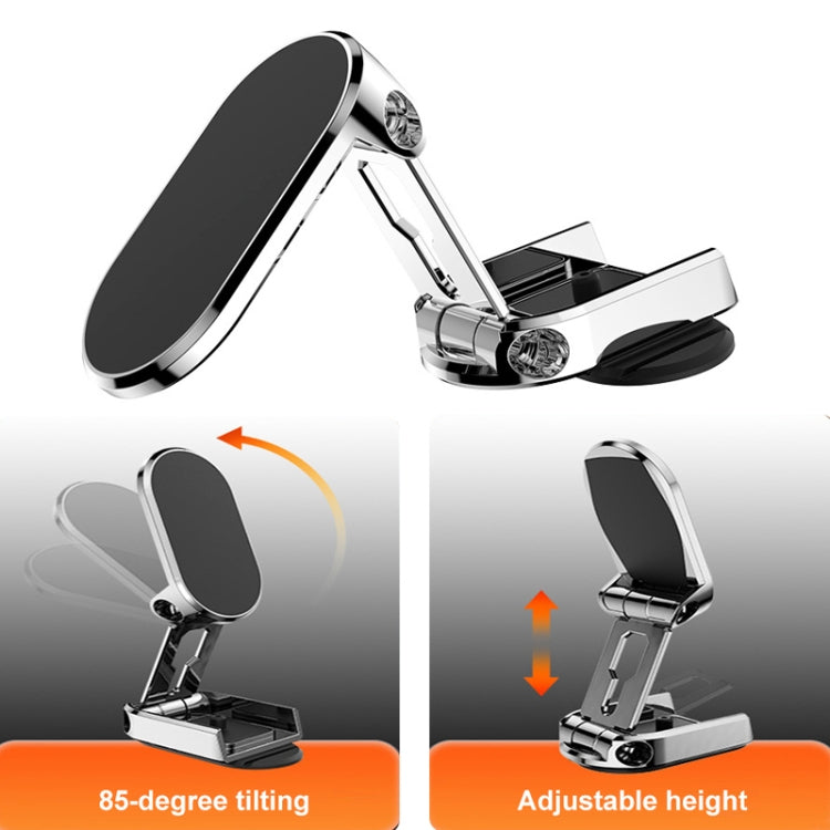 Foldable magnetic navigation bracket in silver with adjustable height and tilt
