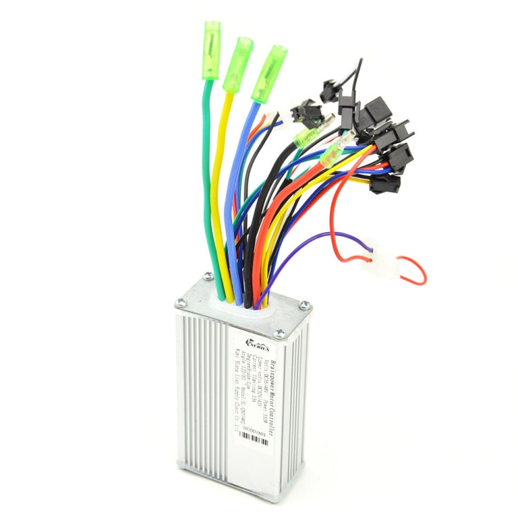Electric scooter controller with metal housing, green connectors, and bundled wiring