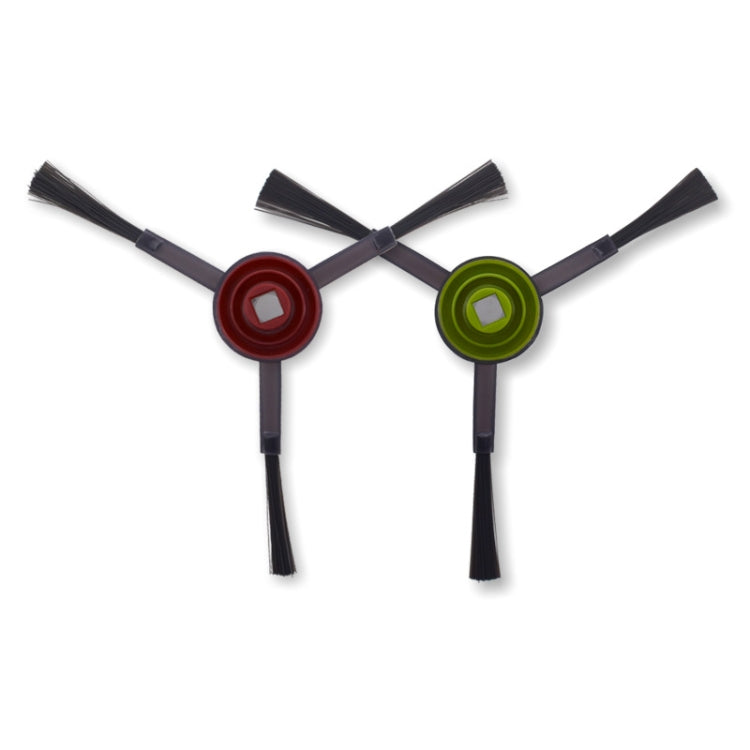 Robot vacuum side brush set with two angled brushes and red/green circular caps