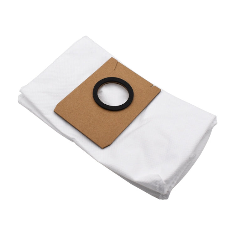 Robot vacuum dust bag with white outer bag and brown insert with circular ring