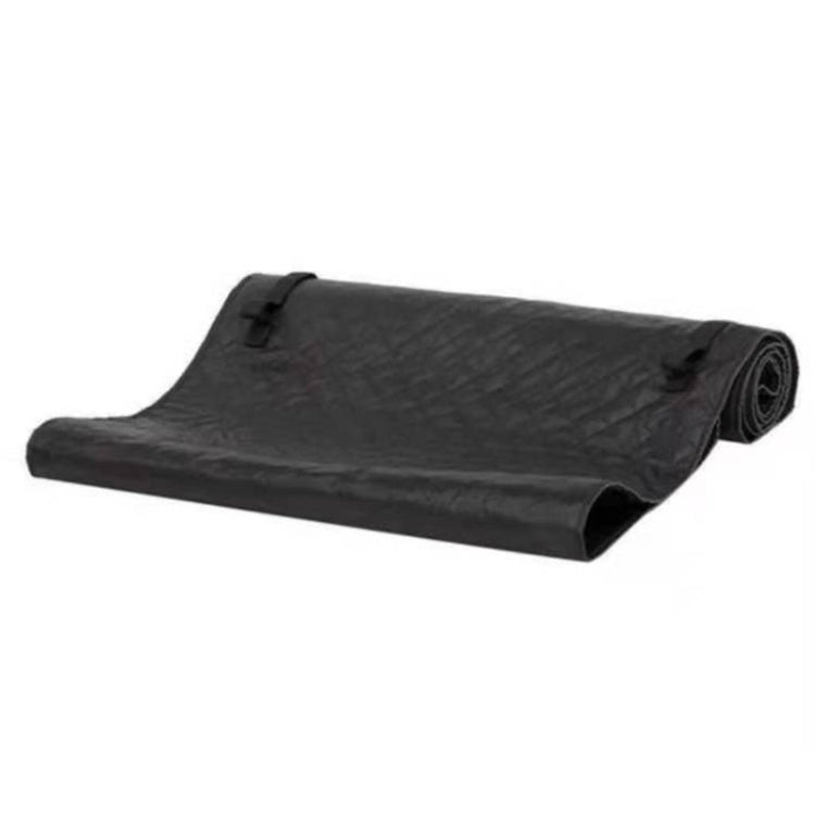 Black reclining car repair pad, laid flat with folded side flap
